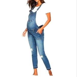 Indigo Blue NWT Size XS Blue motherhood Maternity overalls distre…
